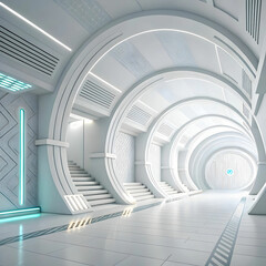 A white abstract background with futuristic elements combines sleek design, smooth lines