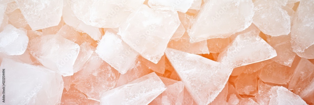 Poster Numerous ice cubes are glistening, creating a textured and refreshing background with a warm, inviting glow, perfect for conveying concepts of coolness, refreshment, and summertime vibes