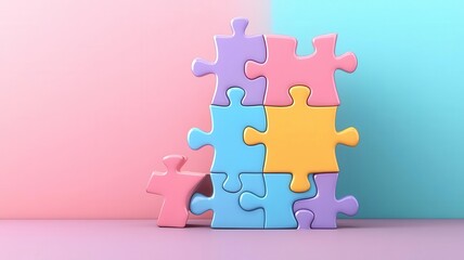 advanced puzzles flat design side view brain-teasing theme 3D render colored pastel
