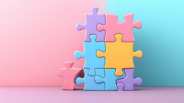 advanced puzzles flat design side view brain-teasing theme 3D render colored pastel