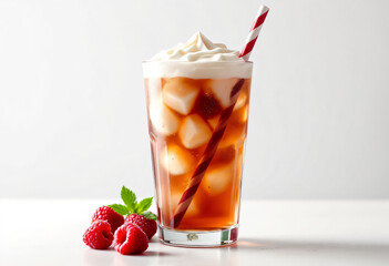 Soda water with with a whipped milk cream on the top
