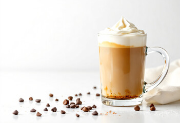 Glass of coffee with a milk cream on the top