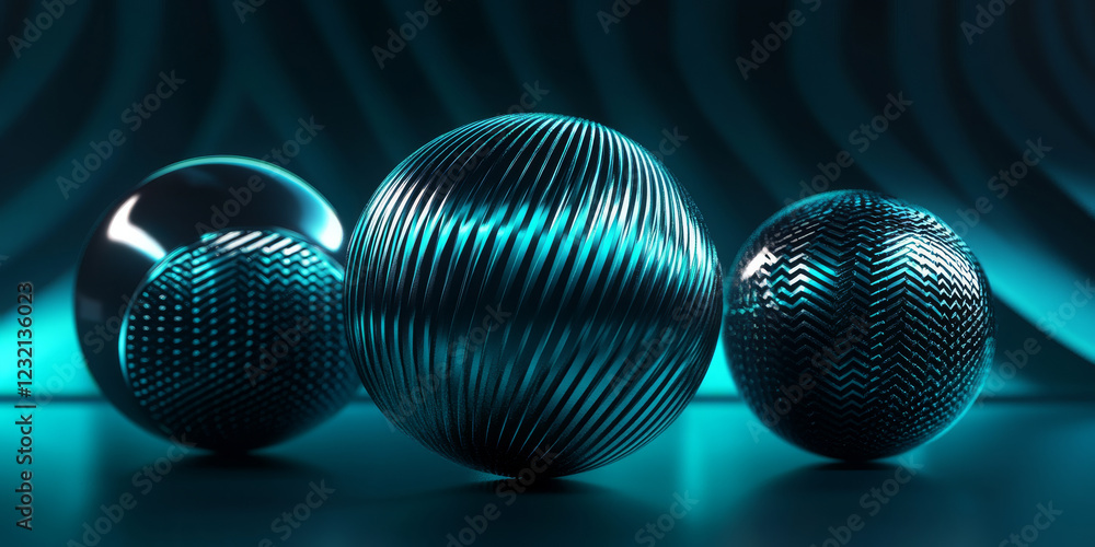 Poster cyan spherical carbon textures with a sleek, glossy effect. futuristic patterns for dynamic, modern 
