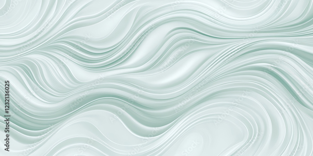 Poster light mint background with gentle wave illustrations. the smooth bends and soft gray textures create