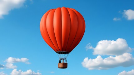 Fototapeta premium Soaring High: A vibrant red hot air balloon floats gracefully against a clear, azure sky, symbolizing adventure, freedom, and the pursuit of dreams.