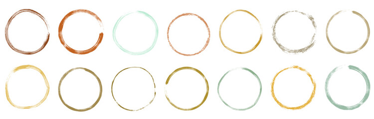 Vector Set Doodle Circle Borders Frames with Rough Edges, Neutral Earthy Colors Brown, Beige and Olive
