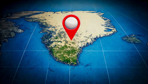 Greenland map with a red map pin location button resting on; wallpaper
