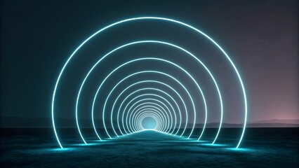 Fototapeta premium Futuristic Neon Light Waves Over Calm Water Surface at Night