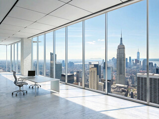 A high-rise office space with panoramic city views, creating a luxurious and inspiring work environment