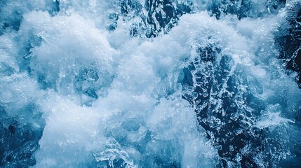 Ocean Wave Foam Texture: Close-up shot of vibrant blue ocean water churning, showcasing the dynamic texture of sea foam, bubbles, and waves.