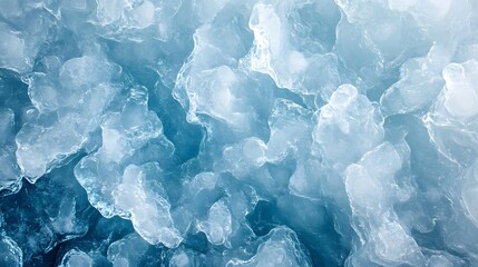 Glacial Ice Formations: Abstract aerial view of stunning glacial ice formations, showcasing a mesmerizing interplay of light and shadow, with deep blue hues and intricate textures.
