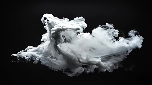 Ghostly apparition forming from swirling smoke on a black background
