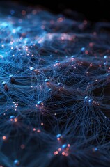 Explore a dynamic visualization of complex network connections featuring intricate patterns and vibrant lights, ideal for tech and design projects.