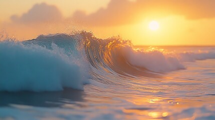 Fototapeta premium Smooth ocean water with faint waves illuminated by golden hour light.