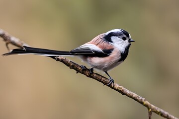 Obraz premium Long-tailed tit bird Close-up, Long-tailed bushtit