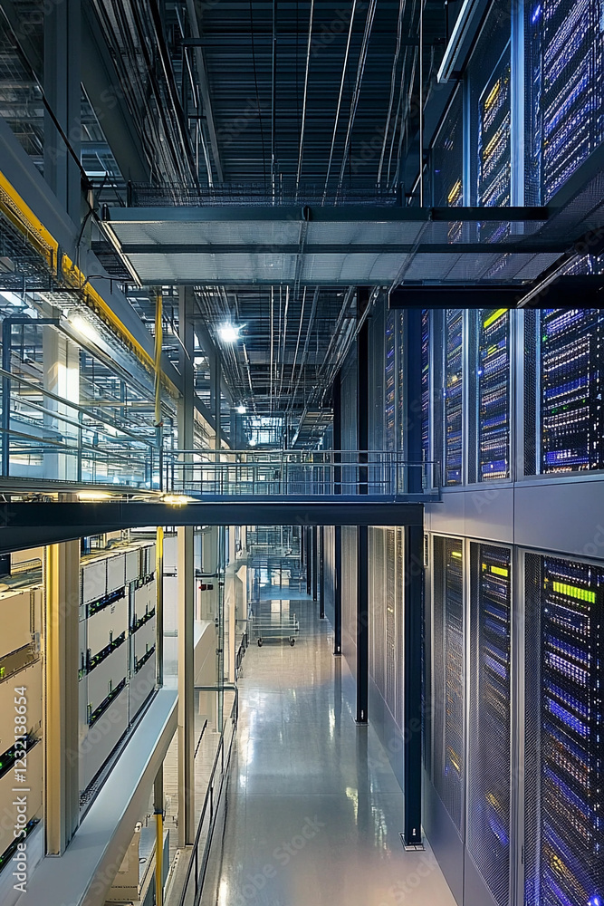 Poster modern data center showcasing advanced technology infrastructure