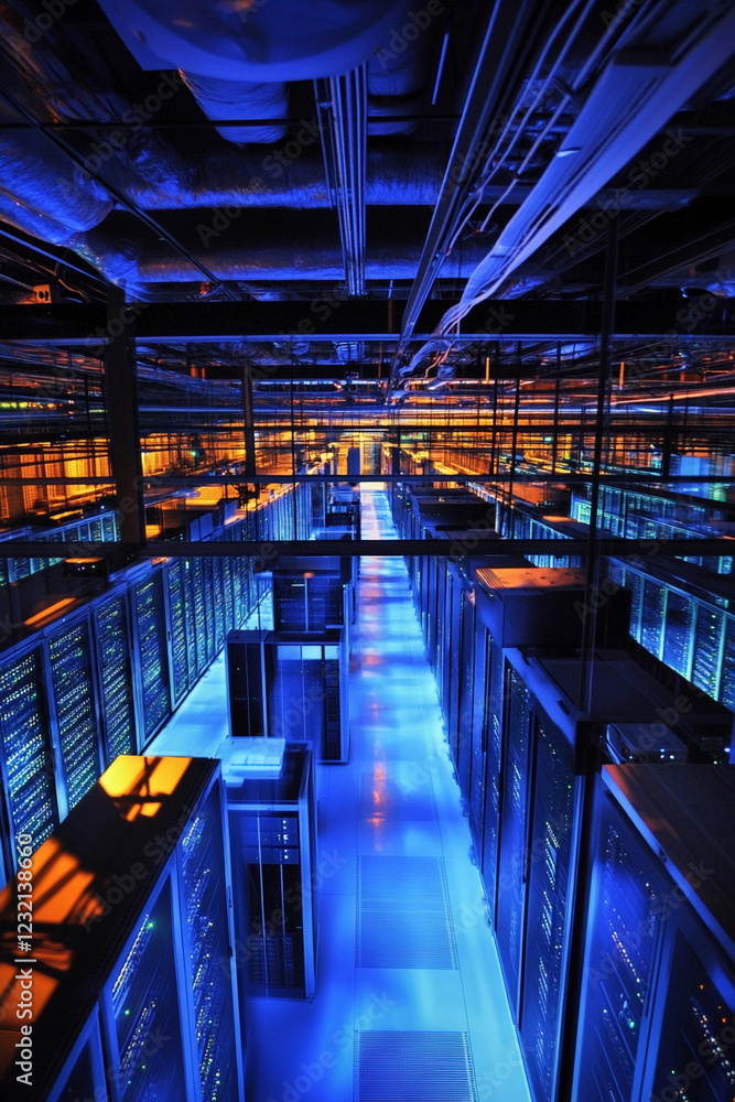 Aufkleber Modern data center infrastructure with illuminated servers