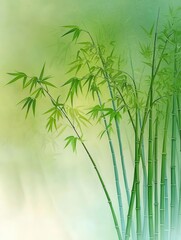 Elegant bamboo stalks with delicate leaves on a serene backdrop.