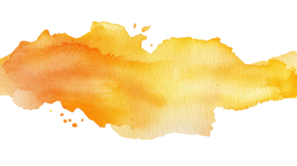Abstract orange watercolor stain creating a vibrant and textured background with transparent effect