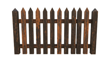 Brown wooden fence isolated on a white background that separates the objects. There are clipping paths for the designs and decoration

