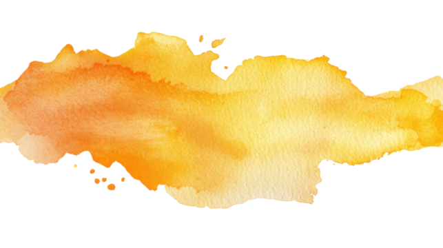 Abstract orange watercolor stain creating a vibrant and textured background with transparent effect