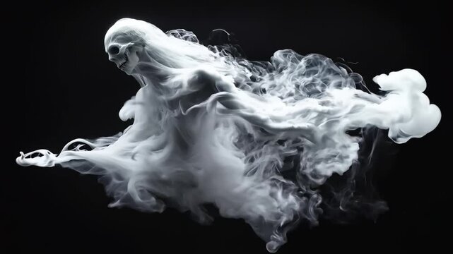 White smoke forming into a ghostly apparition on a black background for luma keying