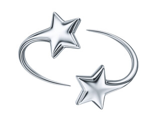 Two silver flying stars isolated on white. Clipping path included