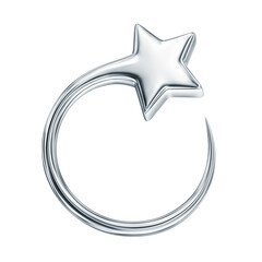 Shooting silver star isolated on white. Clipping path included