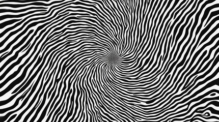 Black-and-white optical illusion featuring swirling, wavy lines converging at the center. The hypnotic design is dynamic and visually striking, ideal for abstract projects or creative designs
