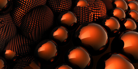 Obraz premium Dark orange spherical carbon textures featuring rich, glossy patterns. A bold and striking modern design.