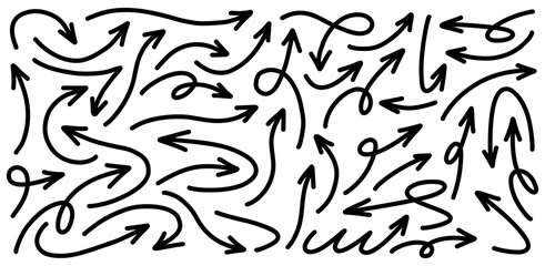 Hand drawn arrows collection Set simple flat arrows isolated on white background. Arrow mark icons and arrow paint. Stock vector. EPS10.