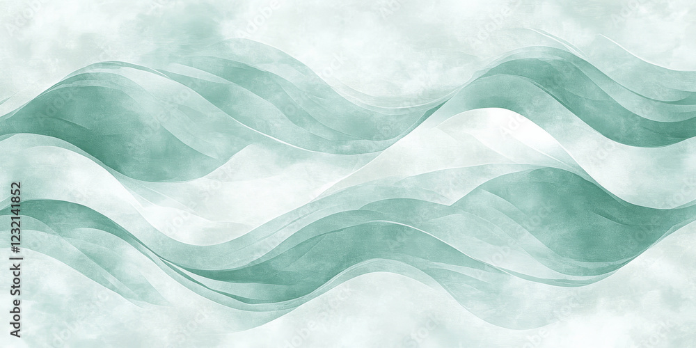 Poster light mint background with gentle wave illustrations. the smooth bends and soft gray textures create
