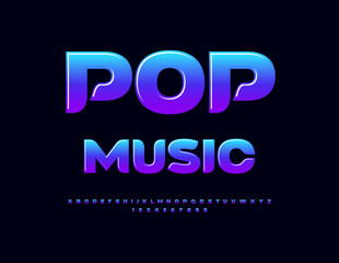 Obraz premium Vector Artistic flyer Pop Music. Gradient Colors Font. Trendy set of Alphabet Letters and Numbers