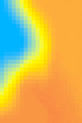 Abstract geometric background with smooth transition from blue to yellow color. Pixel texture creates an effect of dynamics and movement. Bright and juicy colors 