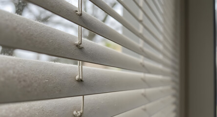Close-up of White Venetian Blinds with Cord Detail