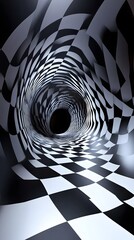 Down the Rabbit Hole: A mesmerizing black and white checkered tunnel leading into an abyss, creating a hypnotic vortex.