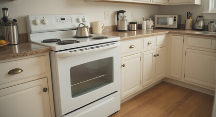 Fototapeta premium White Kitchen Stove and Oven in Modern Kitchen