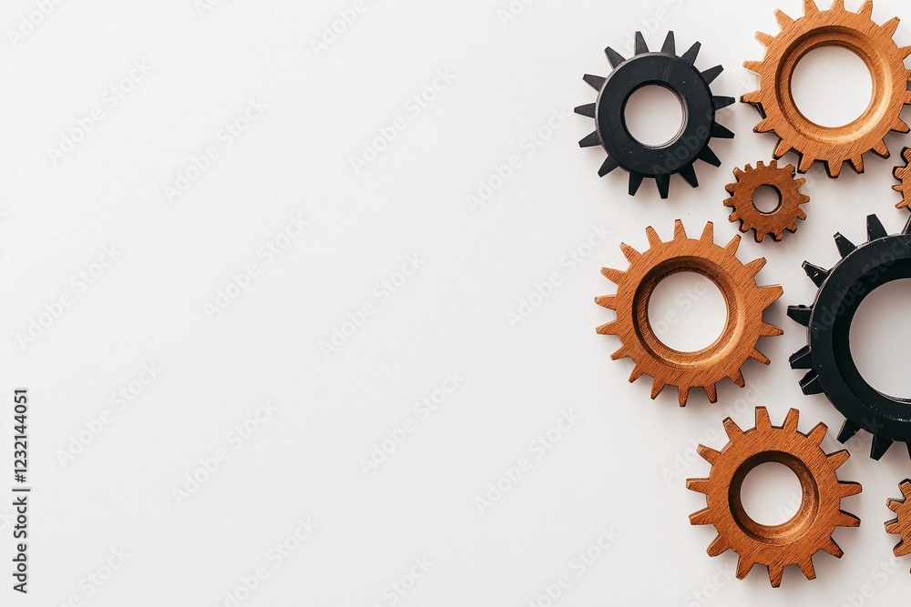 Poster mechanical gear assembly industrial workshop image collection minimalist background overhead view en