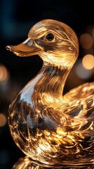 Obraz premium Luminescent glass duck figurine, casting soft ambient light, enhancing interior design with elegant translucent charm