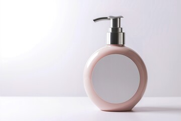 A stunning image of a pristine pink shampoo bottle