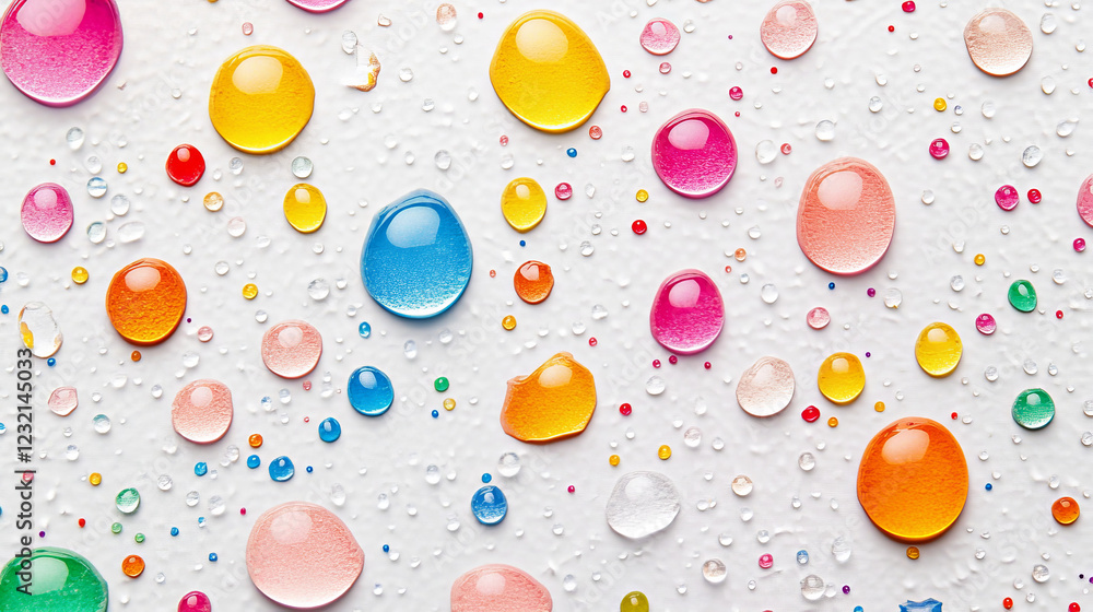 Aufkleber condensation water drops on white horizontal background. rain droplets with light reflection abstrac
