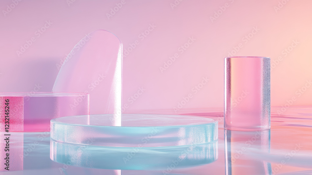 Poster realistic set of 3d transparent platforms isolated on background. vector illustration of triangle, c