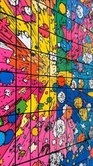 Fototapeta premium Explosion of Color and Form: A mesmerizing abstract grid bursts with vibrant hues and playful shapes, inviting the viewer into a kaleidoscope of creative energy.