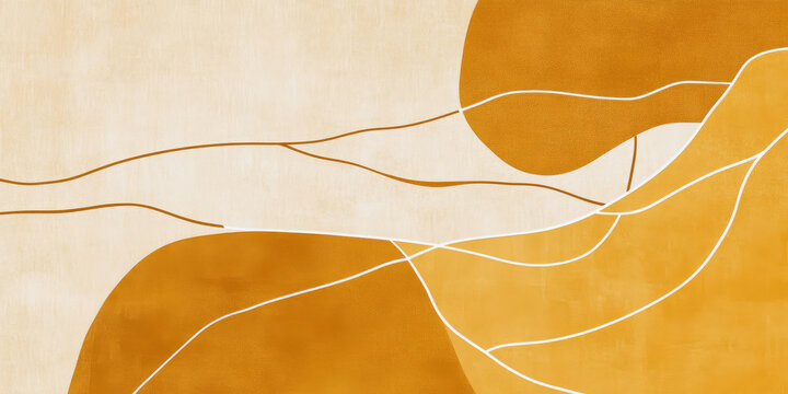 Abstract organic lines in muted mustard yellow, flowing and intertwining with a smooth, organic feel. The warm, earthy tone creates an inviting, natural background for modern designs.