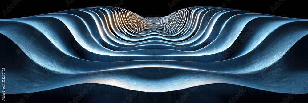 Aufkleber abstract pattern of symmetrical waves illuminated with blue and white tones in dark background