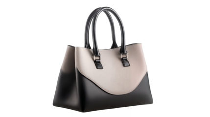 A modern designer female handbag isolated on a transparent background