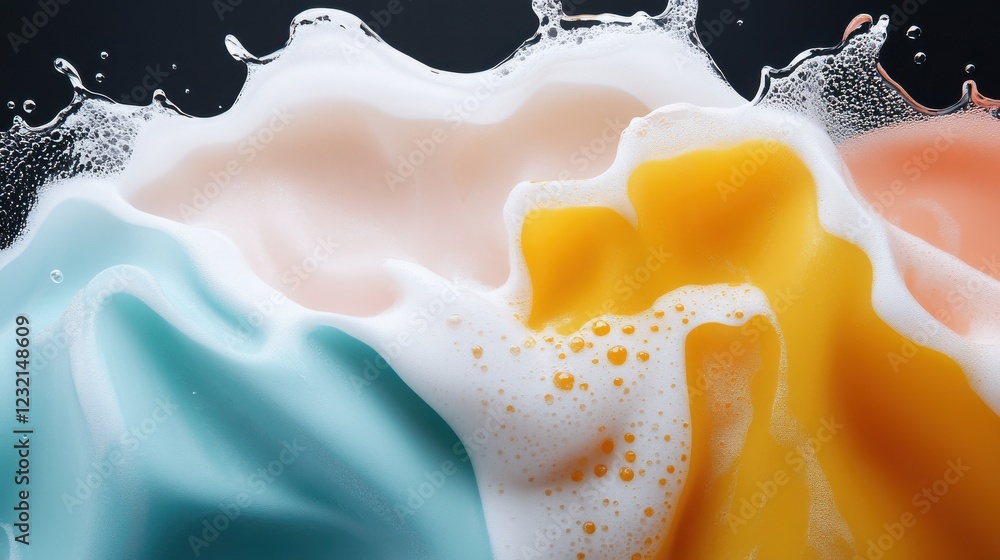 Poster A dynamic close-up of beer foam cascading in glasses of assorted colors