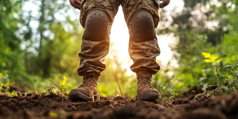 Soldier's Legs and Boots in Woodland Setting