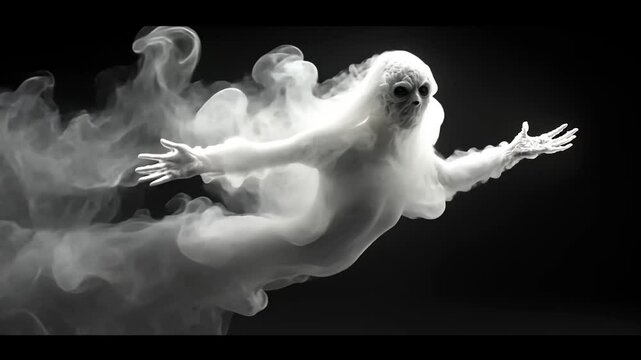 Ethereal ghost shape materializing from smoke for fantasy themes
