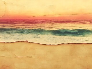 Obraz premium Sunset Seascape on Vintage Paper: A captivating image of a vibrant ocean sunset, its colors beautifully contrasted against a textured vintage paper background.